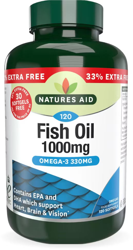 Natures Aid Fish Oil 1000mg 120 Capsules (plus 33% extra free)