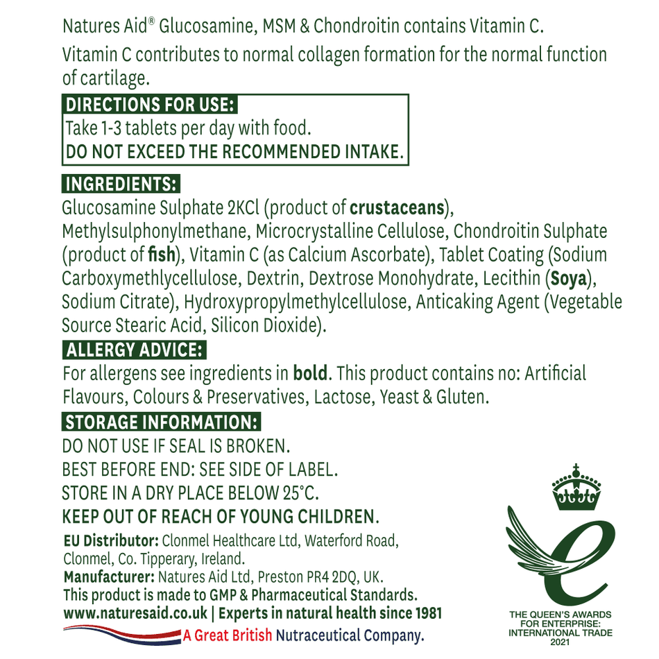 Natures Aid Glucosamine MSM & Chondroitin 90 Capsules - MicroBio Health™