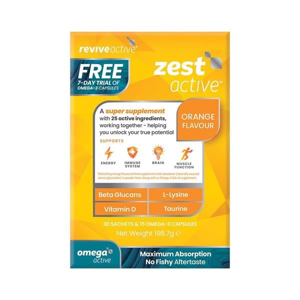 Zest Active 30-day Box + Free Omega Active Capsules (Orange)